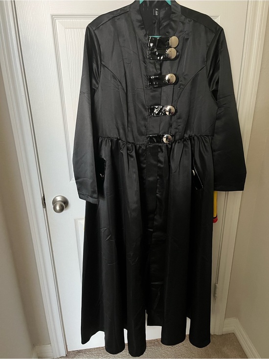 Xpluswear Dresses & Skirts - Classic Black Long-Sleeve Coat Dress with Gloss Button Accents